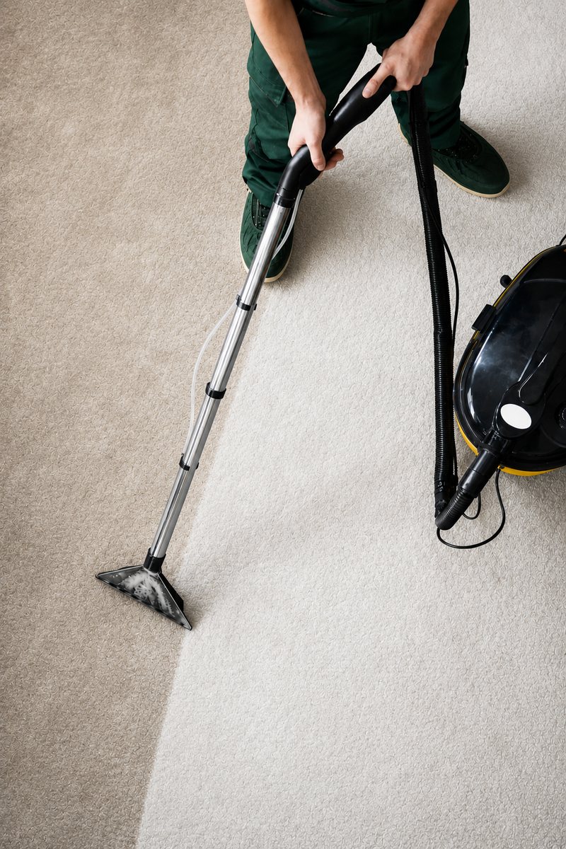 Clego cleaner steam-cleaning a carpet during a recurring visit